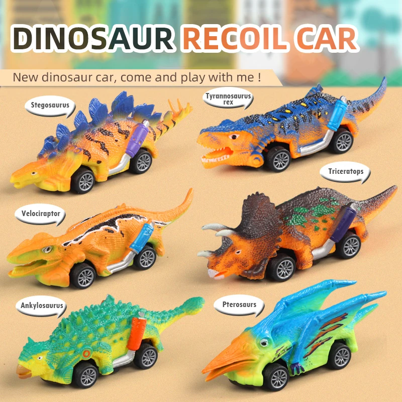 Mini Dinosaur Pull Back Car Toys for Children's Gift Tyrannosaurus Rex Triceratops Raptor Model Toy Vehicle Inertia Car Kids Toy