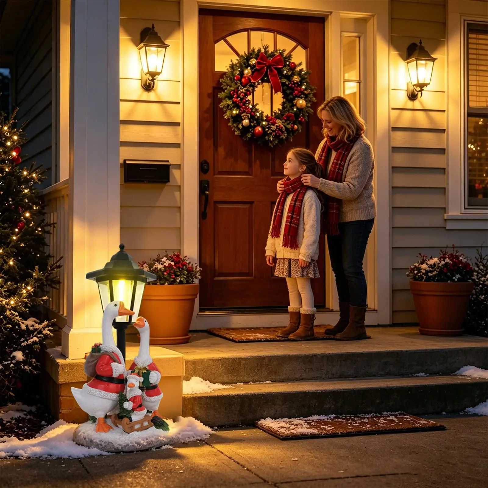 Lawn Goose Christmas LED Light Solar Automatic Sensor Ornament Porch Goose Statue For Christmas Winter Holiday Party Home