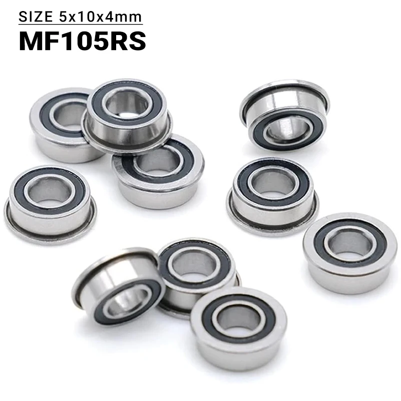 10Pcs MF105RS Deep Groove Flange Ball Bearings 5x10x4mm Double Sealed Chrome Steel Miniature Flanged MF105 RS Bearings