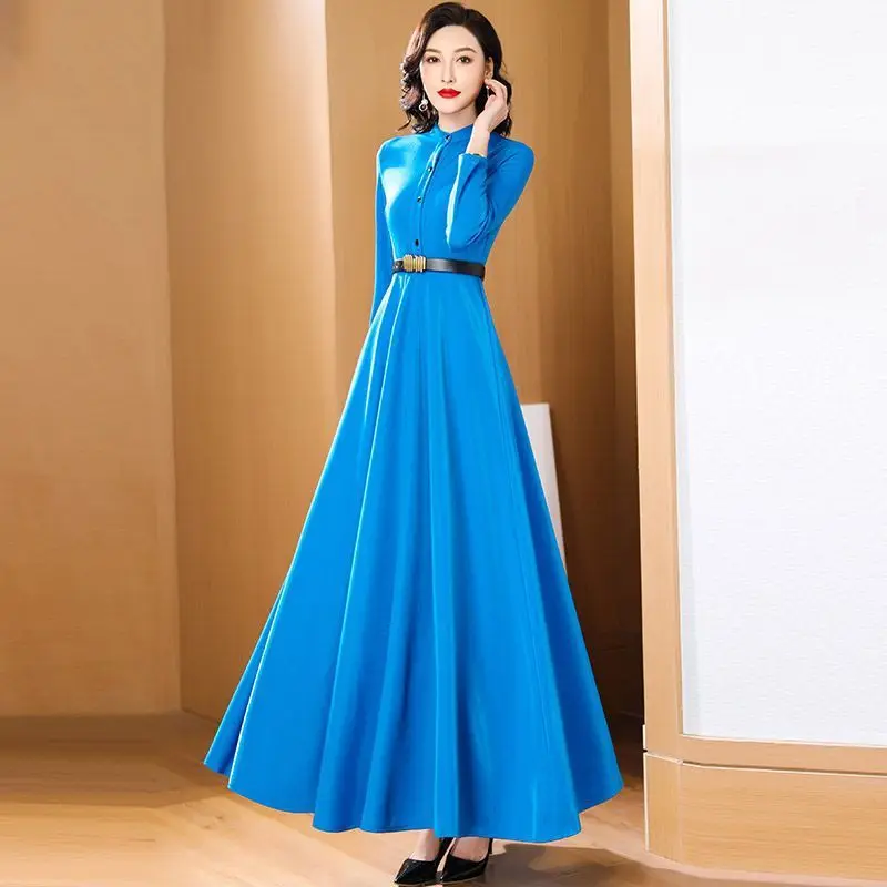 

2024 Hot Sale Women Sexy Formal Maxi Dress O Neck Long Sleeve Solid Color Bandage Office Ladies Evening Party Prom Gown V215