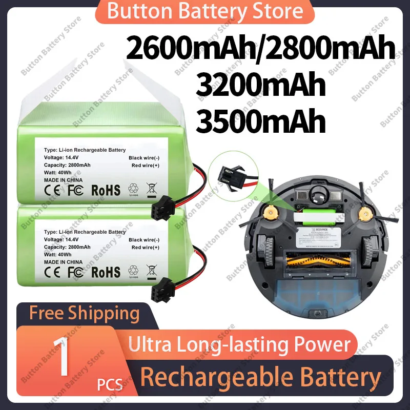 

New 14.4V 2600mAh 3500mAh Li-ion Replacement Battery for Conga Excellence 990 950 1090 1790 1990 Ecovacs Deebot N79 Eufy RoboVac