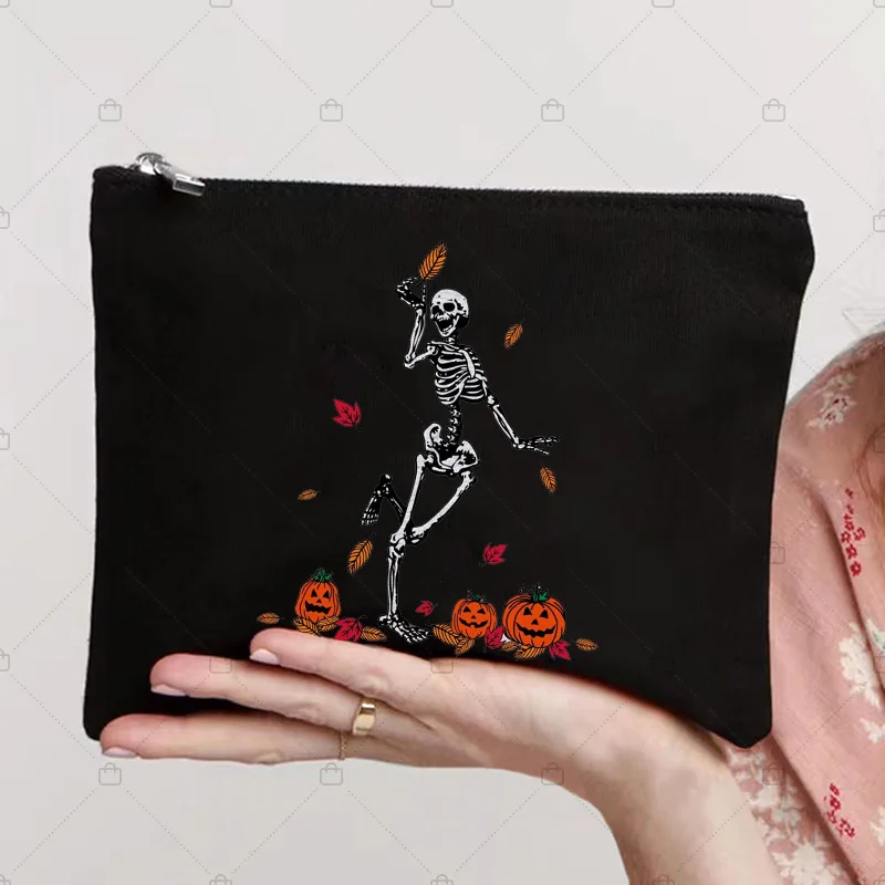 Halloween Spooky Ghost Skull Head Pumpkin Pattern Printed Makeup Bag Organizer Party Gifts Travel Toiletry Kits Pencil Pouch Bag