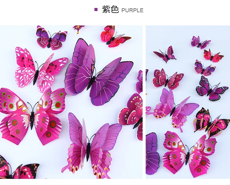 Stickers Muraux Papillons 3D – Rose Et Violet – Décoration Murale Amovible