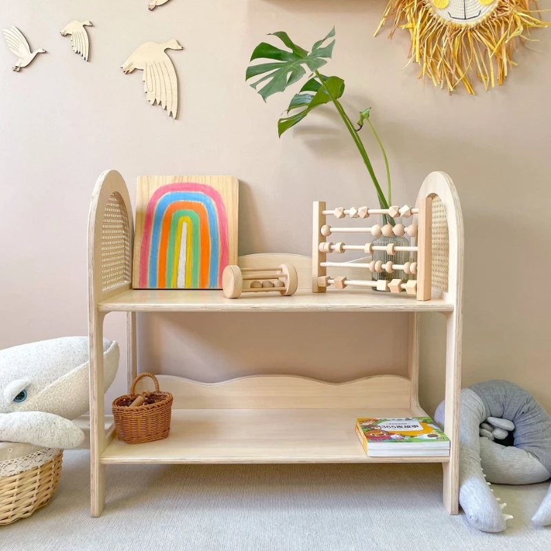 Nordic style children's room toy storage cabinet rattan craftsmanship multi-layer ecological board storage picture