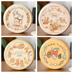 Small Cartoon Tin Candy Storage Box Cute Cat Pattern Cookies Packaging Box Round Jewelry Storage Container For Wedding Christmas