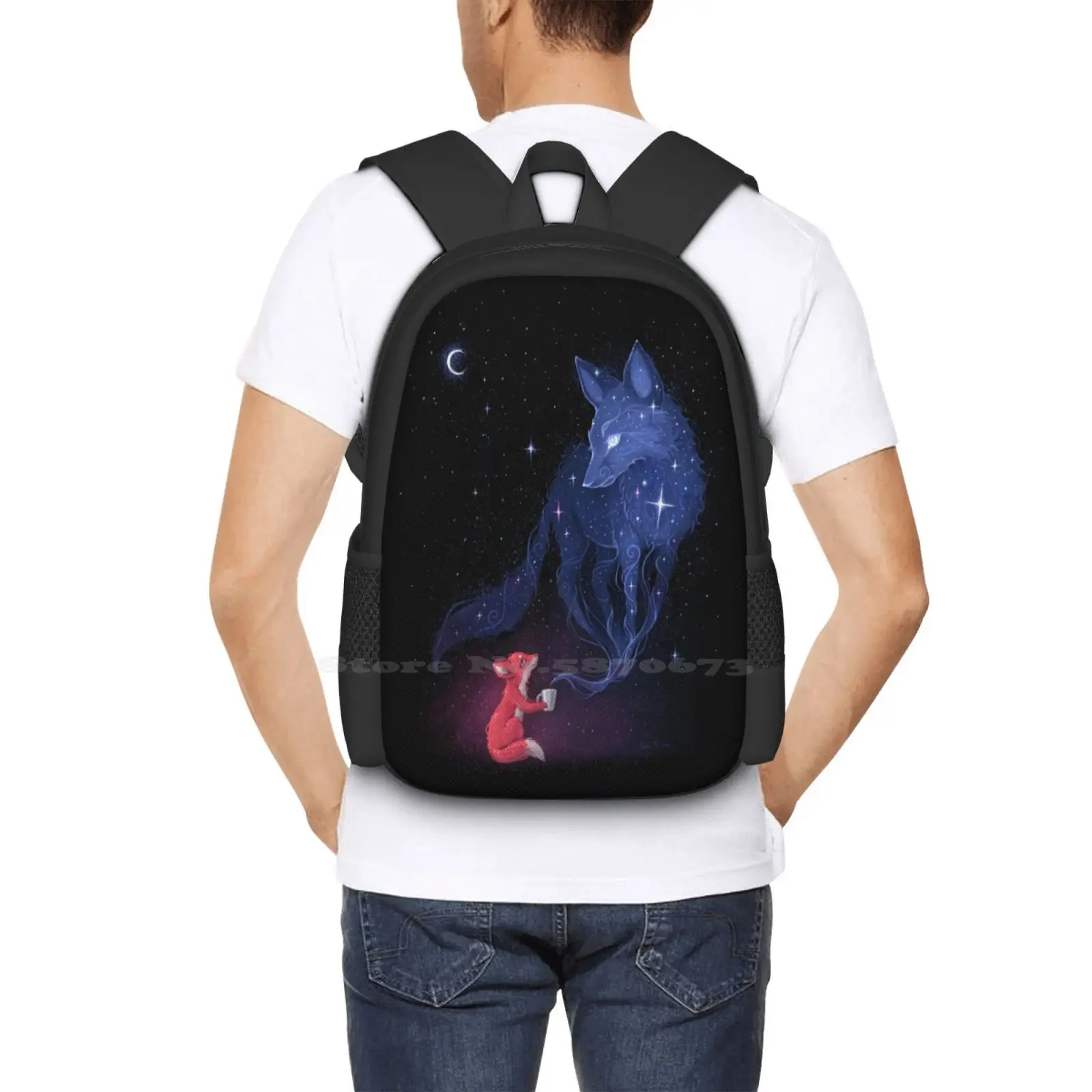 Mochila Celestial de moda para niños, bolsas de té, zorro, espacio, estrellas, Luna, noche, fantasía, Animal pequeño, guardería