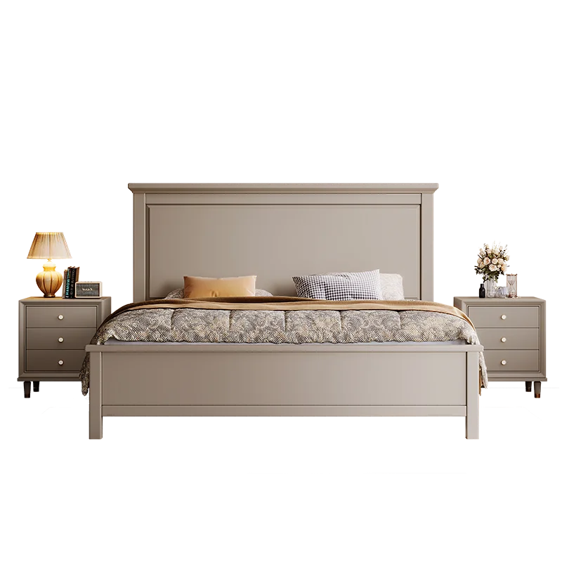 Morandi gray high-grade simple all-solid wood bed 1m 5x2m large bed master bedroom modern American style