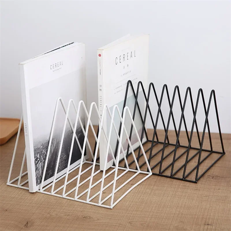 Book Storage Rack Desktop Iron Bookshelf Vinyl Records Holder Student Stationeres Organizer Newspapers Magazines Stand