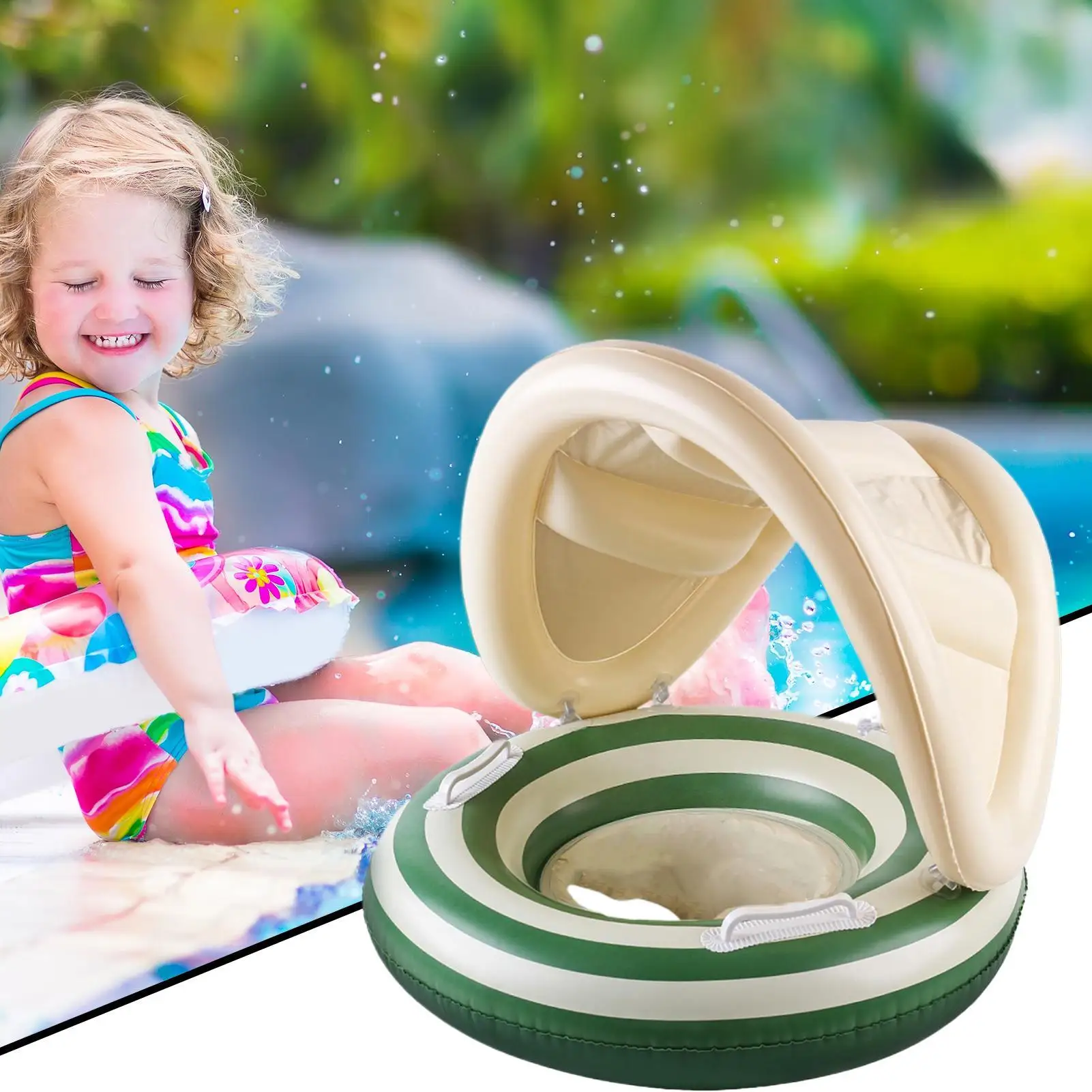 Baby Float Floating Pool Chair Adjustable Swim Trainer With Canopy For Toddler Kids Puddles Water Play Summer Outdoor Activities