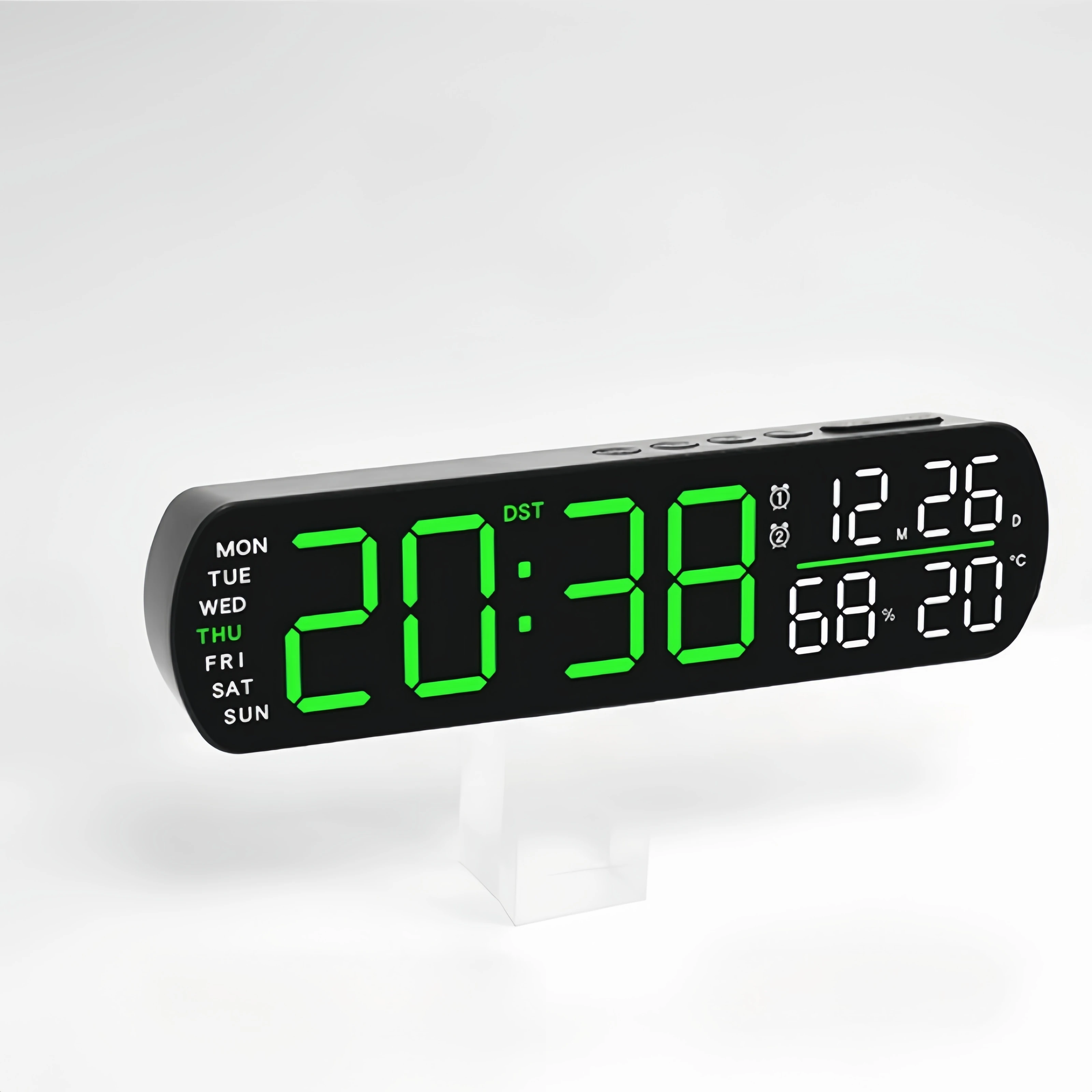 

Bedside Snooze LED Alarm Clock with Daylight Saving Time Electric Timer Temperature Humidity Clock with /calendar/week Display