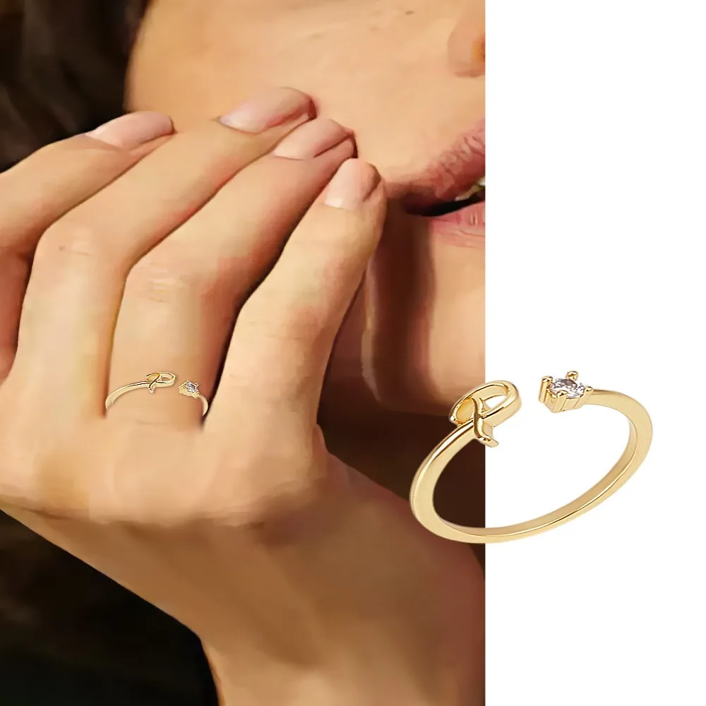 

1Pc Letter Brass Rhinestone Open Cuff Rings for Women Letter P Inner Diameter: 17~18mm