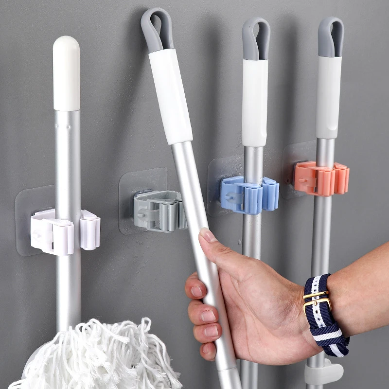 Wall Mounted Storage Mop Organizer Holder Brush Broom Hanger Storage Rack Kitchen Clip Seamless Mop Hook With Mounted Hanging