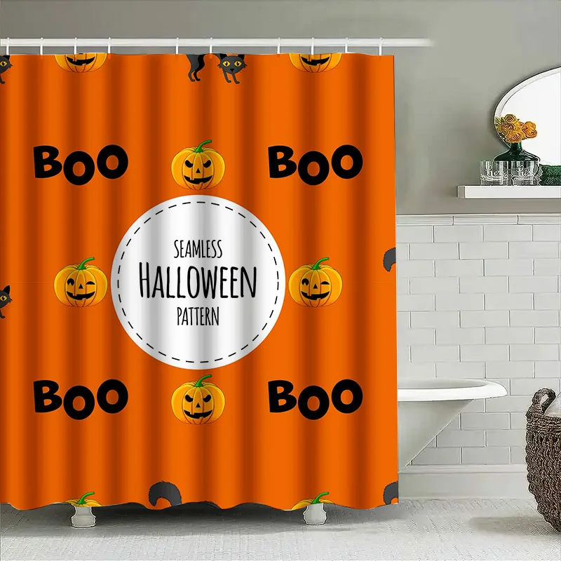

Tuniu Seamless Halloween Pumpkin Pattern Shower Curtain Spooky Decor for Bathroom Kids Room Decoration