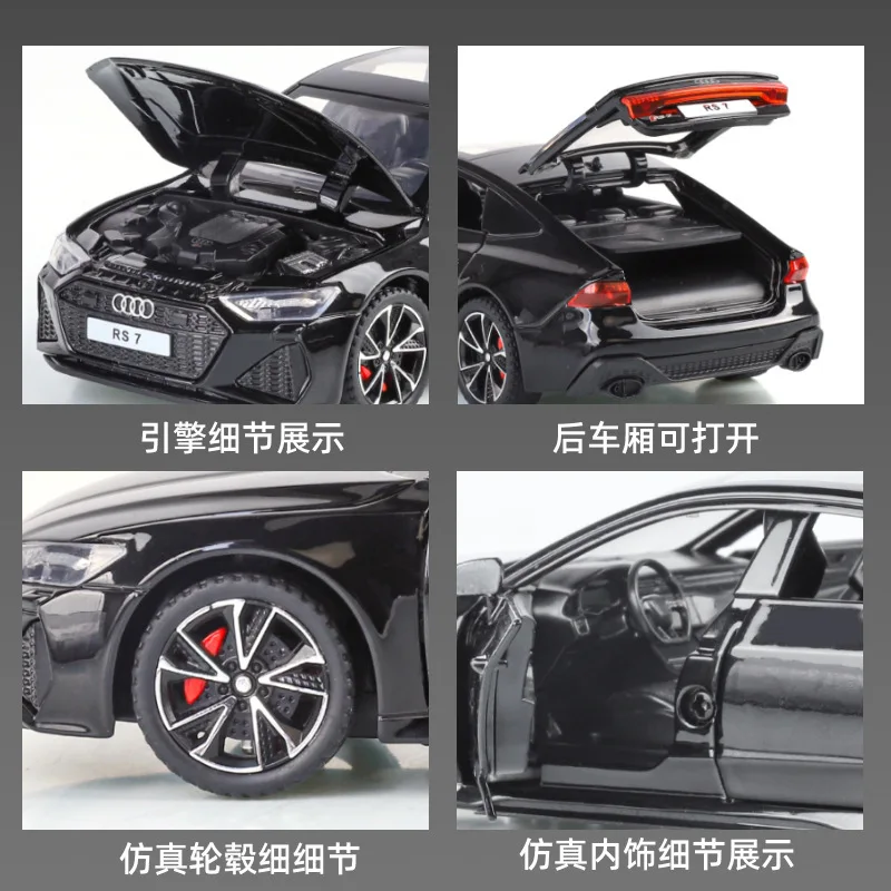 Modello di auto in lega 1/32Audi RS7 auto sportiva suono e luce tirare indietro giocattolo per bambini modello audio ornamento