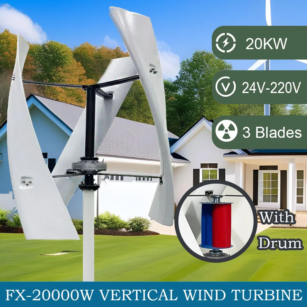 

Windmill Turbine Generator 20KW 3 Blade 24v 48v 96V 220V Dynamo Optional Hybrid MPPT Charge Controller Grid Tie System