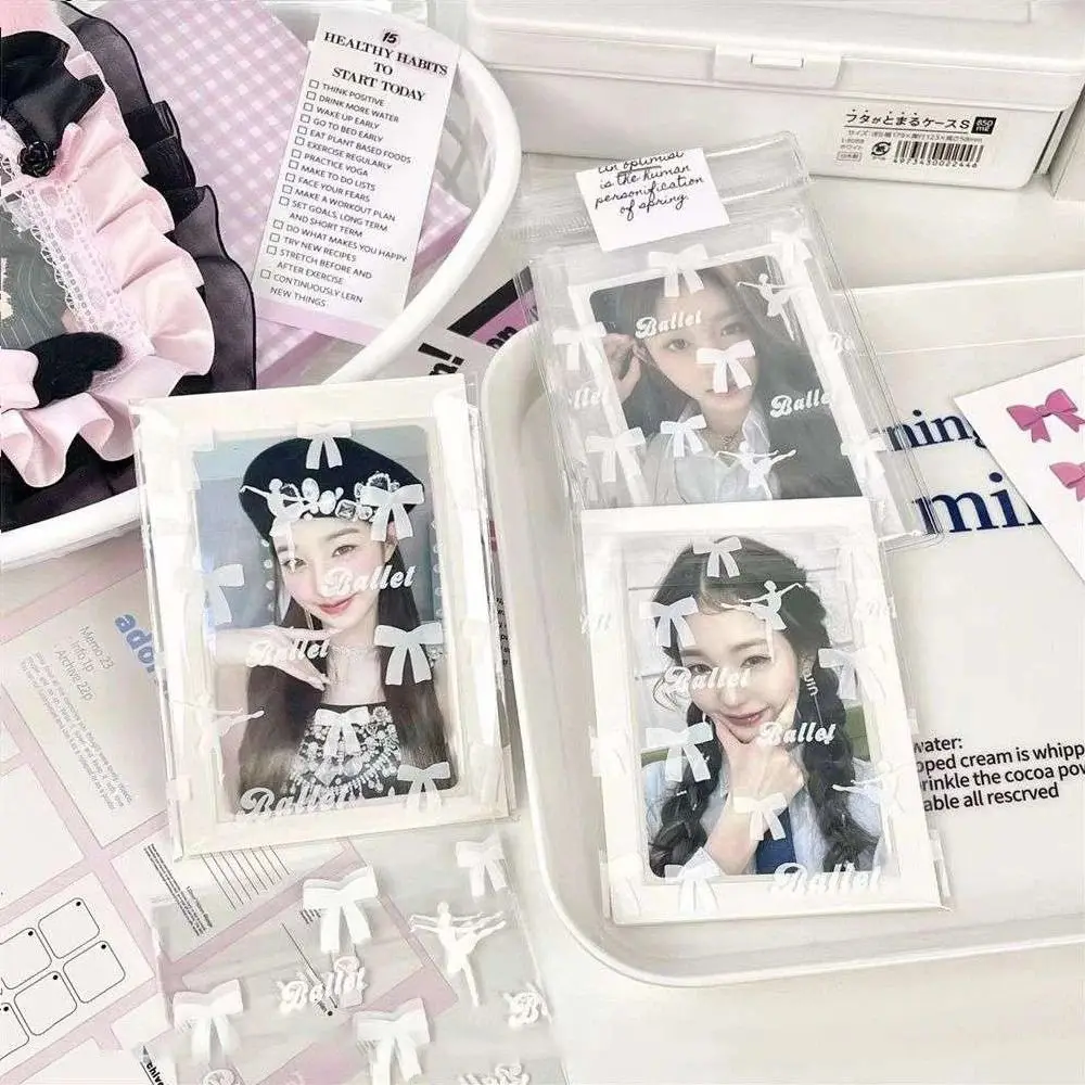 50pcs Idol Card Sleeves Sweet Ballet Bow Holder For Photo Postcards Top Load Films Photocard Game Cards Protector Card Cover
