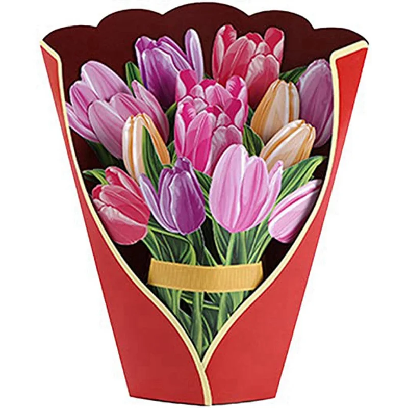 AT29-3D -Up بطاقات تهنئة باقة الزهور الورقية، بطاقات هدايا لعيد الأم وعيد الفصح للنساء