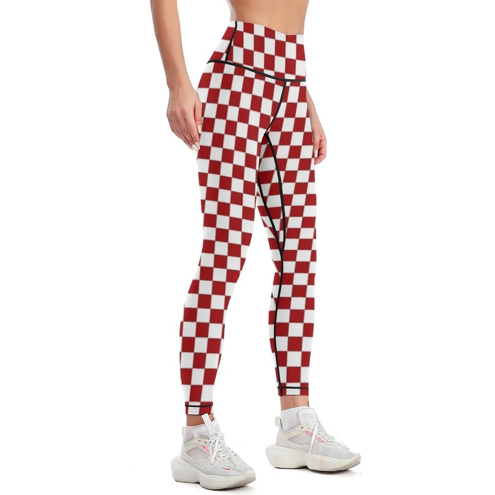 Red And White Checkered Print Leggings sporty woman push up gym's clothing Womens Leggings