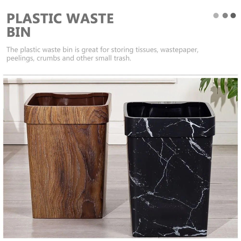 

Imitation Wood Grain Trash Can High Capacity Household Waste Nordic Style Plastic Container for Kitchen Bathroom
