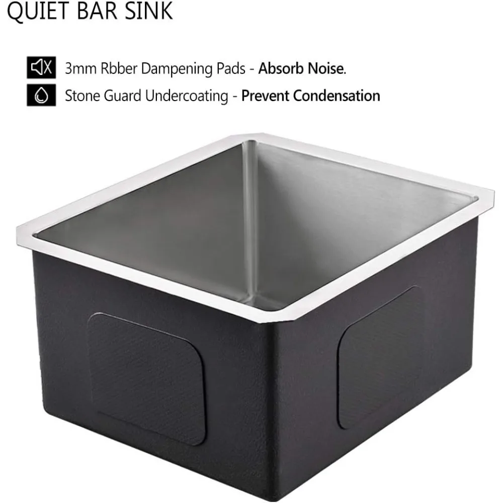 الفولاذ المقاوم للصدأ 16 مقياس وعاء واحد تحت جبل بار بالوعة، 13x15 بوصة صغيرة المطبخ الإعدادية بالوعة لاستخدام كونترتوب البار الرطب #5