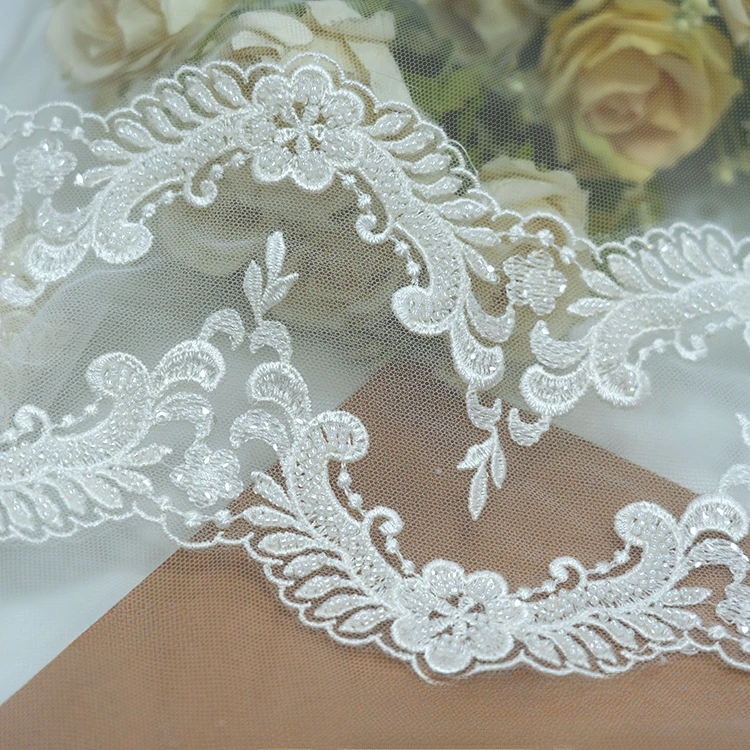 5 Yards. Luxuriöser Perlenbesetzter Wellenkragen, Hochzeitskleidsaum, Kragen, Spitzenaccessoires, Beige, Auf Lager, RS24557 – Detail 5