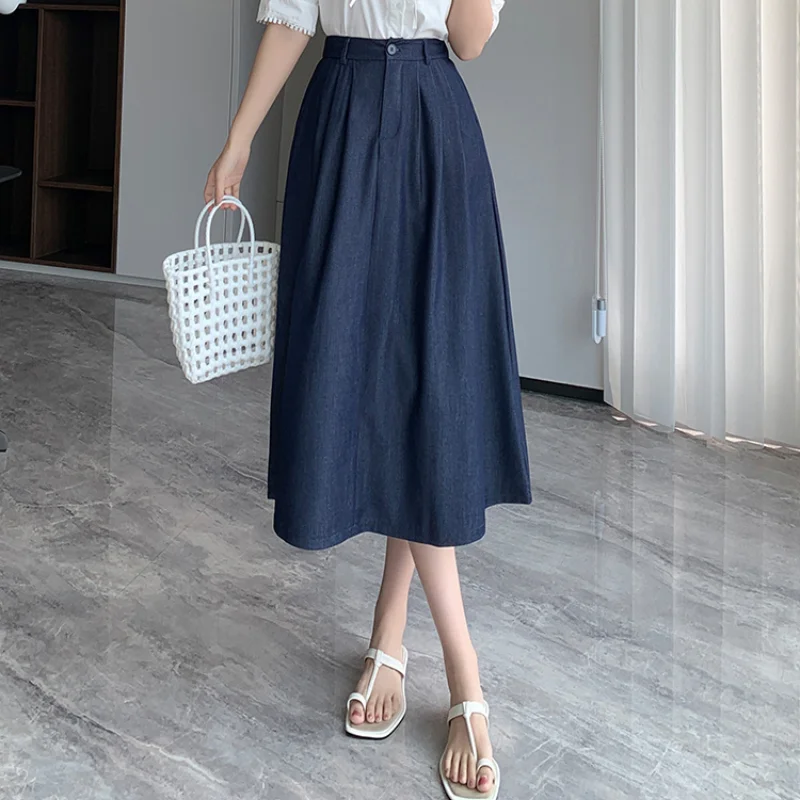 

2023 New Spring Summer Denim Skirts Womens Fashion High Waist A-line Casual Long Skirt Ladies Vintage Umbrella Skirt