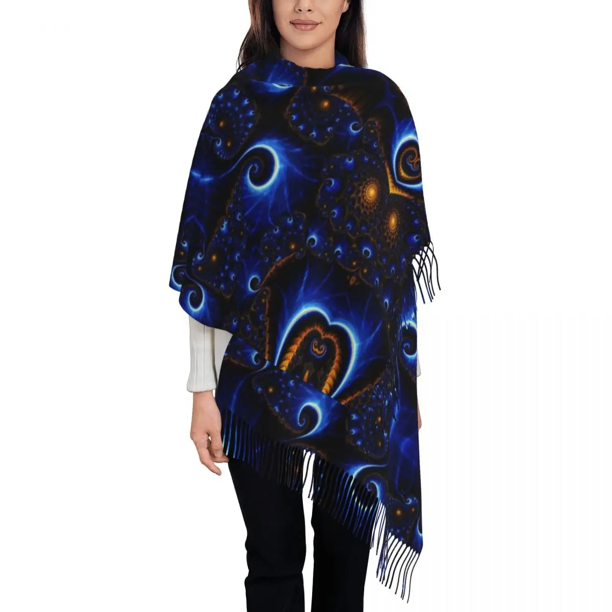 Women's Tassel Scarf Psychedelic Galaxy Long Super Soft Shawl Wrap Trippy Hippie Daily Wear Cashmere Scarf