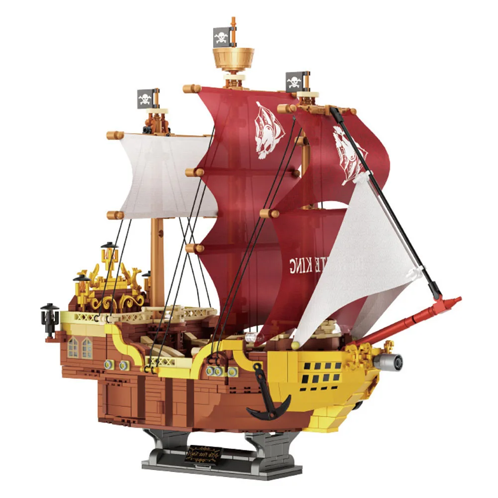 

Idea Movie Vehicle Mini Block Caribbean Pirate King Ship Model Sets Construction Building Brick Toy Collection For Boys Gifts