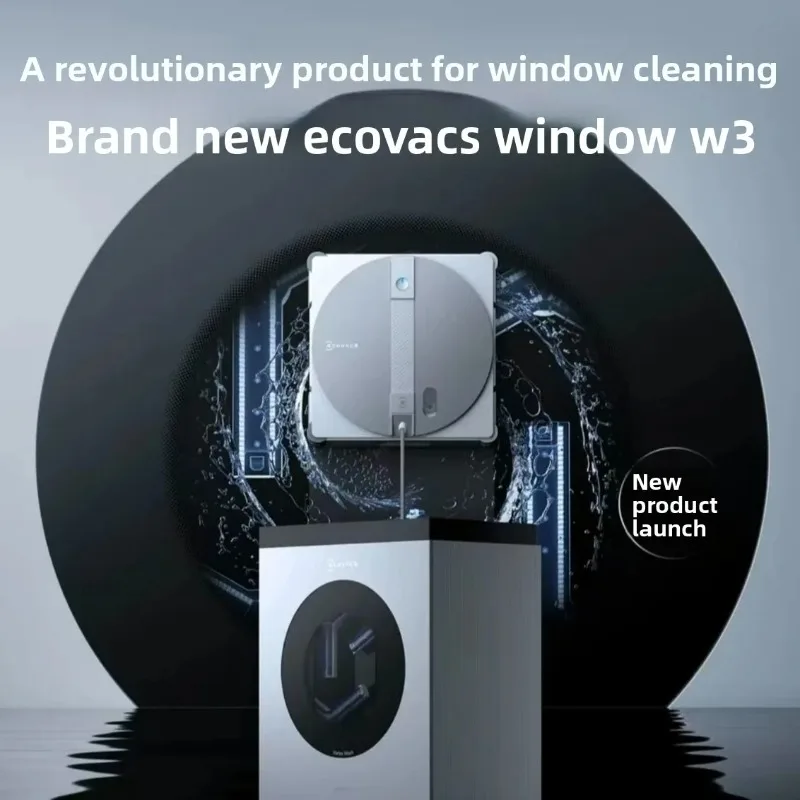 New ECOVACS Winbot W3 Window Cleaning Robot with All-in-One Base Automatic Mop Washing - Powerful Spin Clean Smart Water Spray