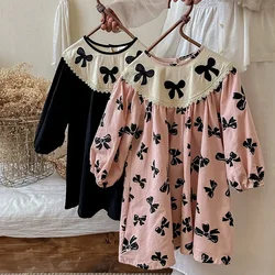 Autumn Butterfly Knot Embroidered Loose Girls' Dress Lace Fashion Children's Clothing Long Sleeve Kids Princess Dress for Girls