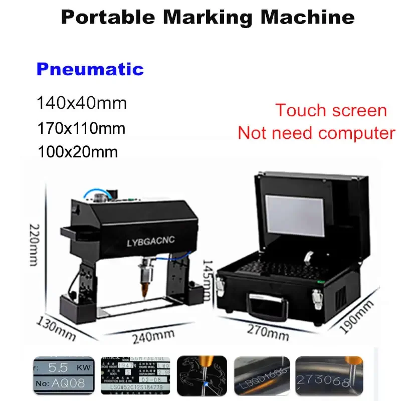 

Portable Engraving Pneumatic Marking Machine 100x20 170x110 140x40mm Touch Screen For Nameplate Cylinder Number Frame Chassis