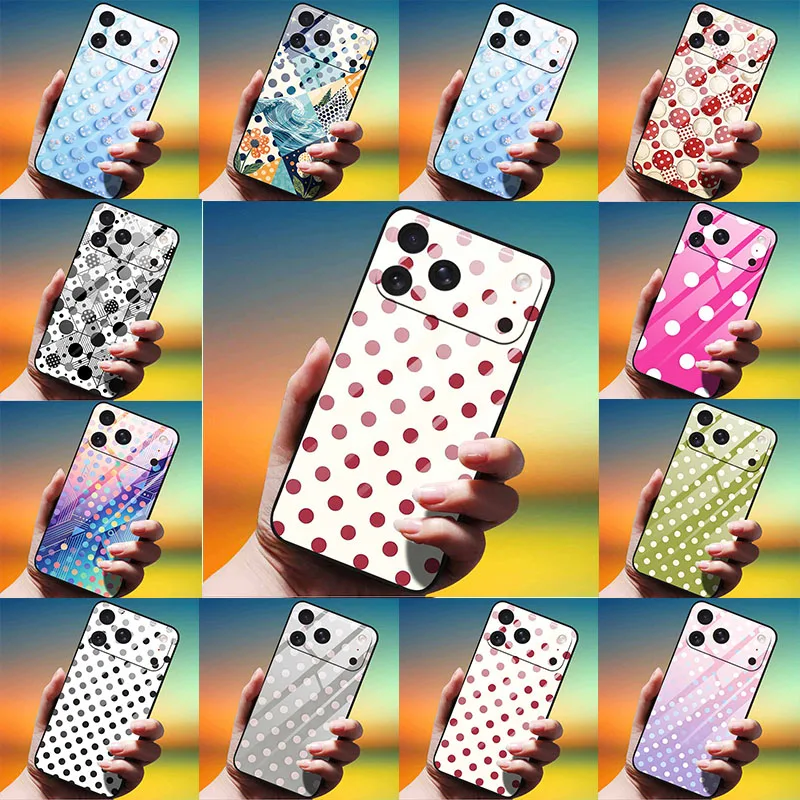 Polka Dots Case For Samsung A34 A54 5G A14 A24 4G A04 A04e A15 A55 A35 A25 Tempered Glass Cover A16 5G Etui Hard Back Coque Para