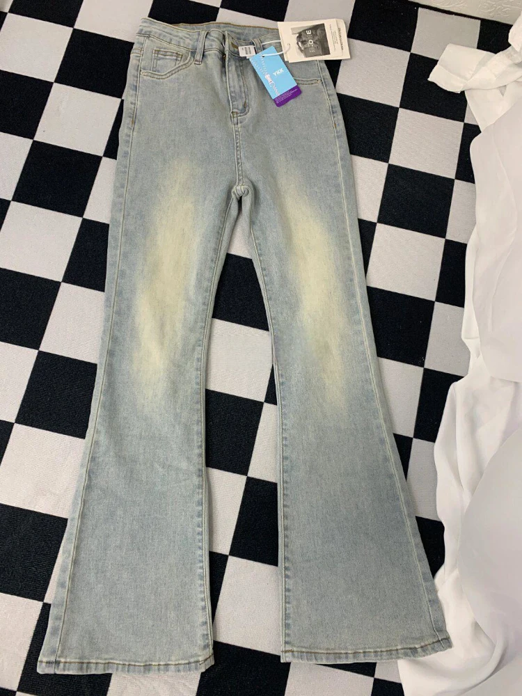 

Прямые расклешенные джинсы с высокой талией, женские винтажные брюки длиной до пола, весенний сезон, обычные тонкие