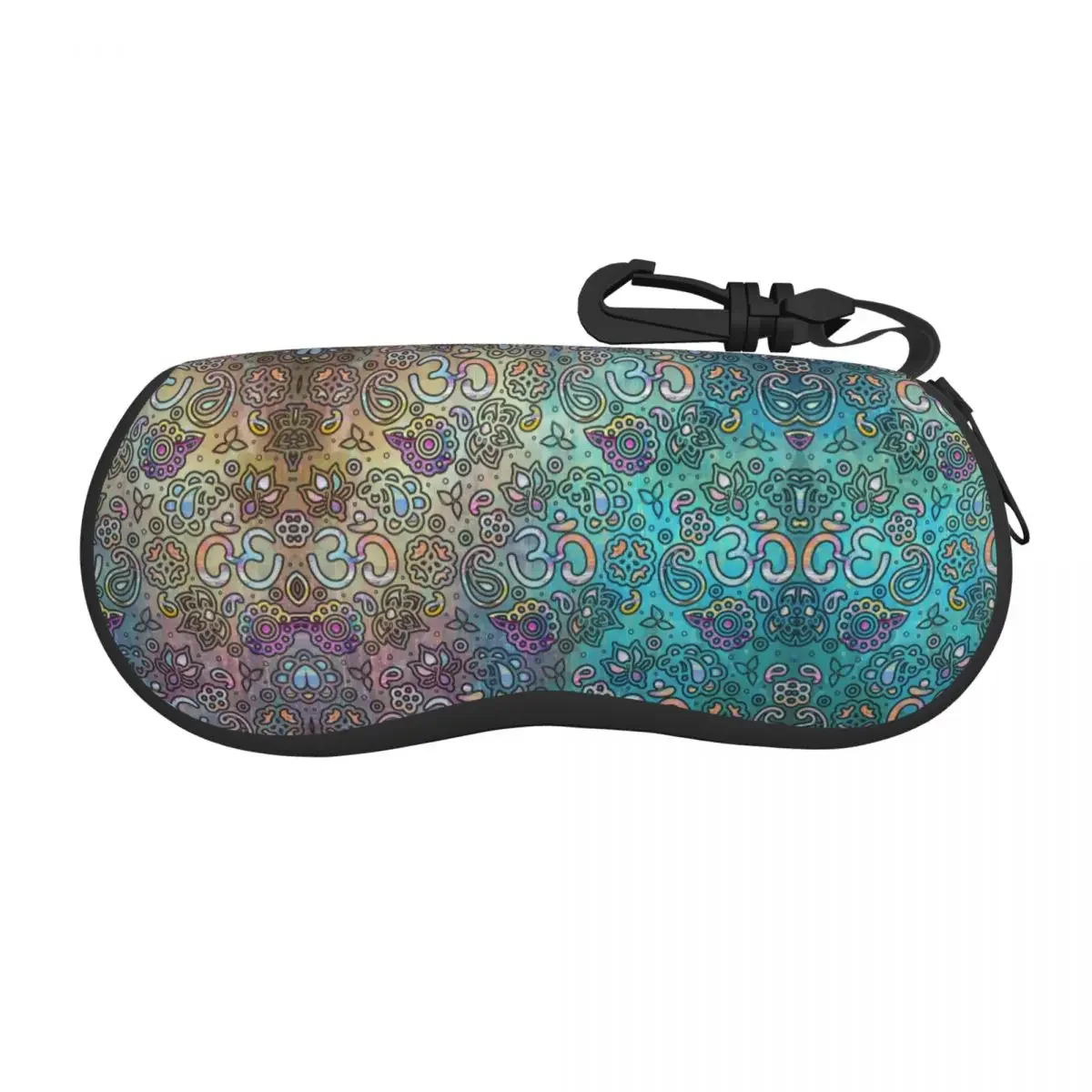 Pastel Turquoise Watercolor OM Symbol Pattern Sunglasses Soft Case Neoprene Zipper Shell Eyeglass Case Protective Box Glasses