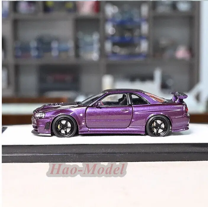 PGM 1/64 For Nissan GTR R34 Z TUNE Car Model Alloy Car Diecast Simulation Toy Boys Birthday Gift Hobby Display Collection Purple