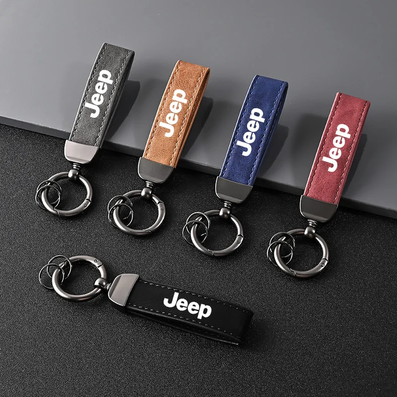 High-Grade Leather Car Keychain Pendant Key Ring Chain For Jeep Grand Cherokee Wrangler JK Gladiator Compass Auto Accessories