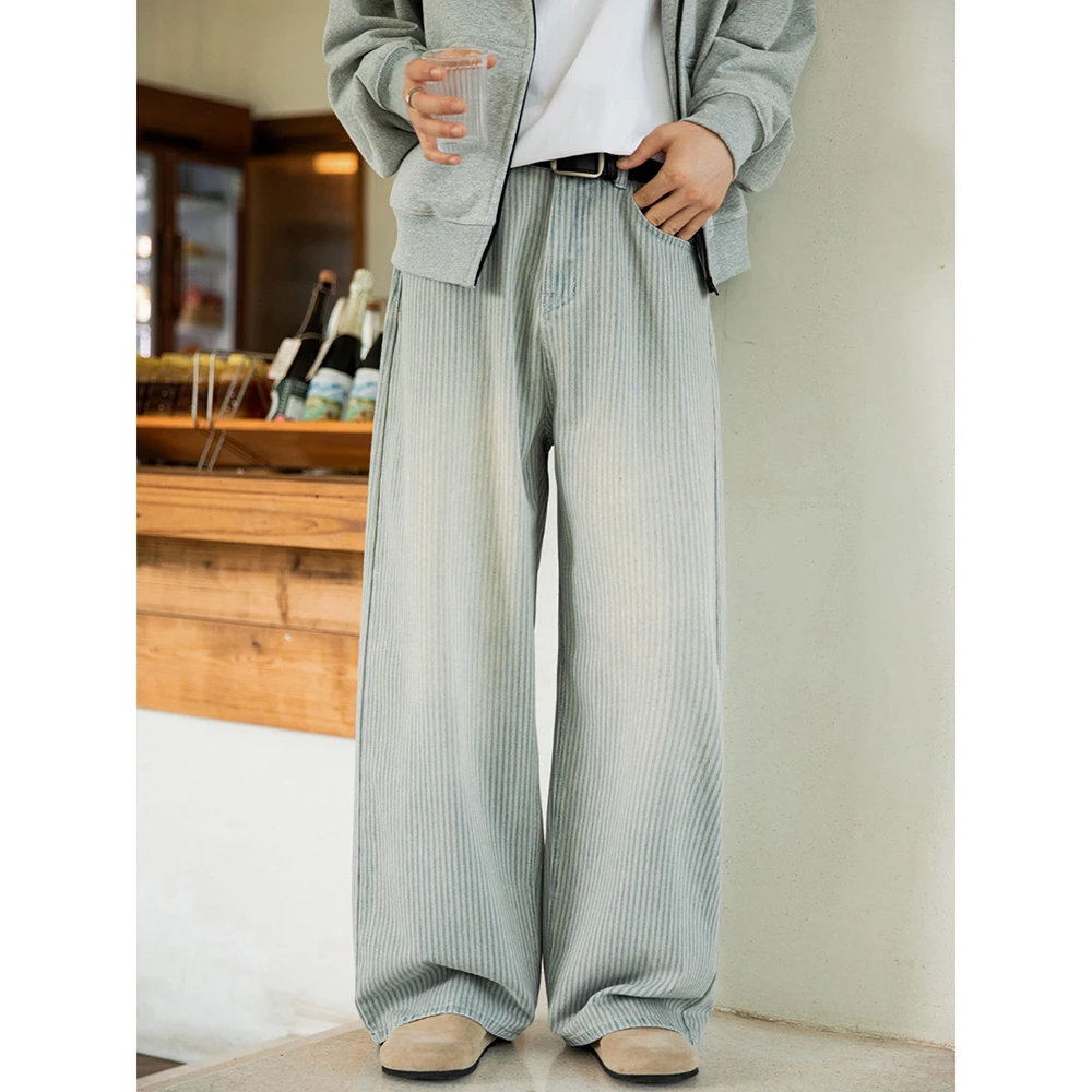 TFETTERS ذكر فضفاض الجينز السراويل 2025 جديد الخريف الشتاء الدنيم السراويل الرجال الرجعية مخطط مستقيم بنطال ذو قصة أرجل واسعة لملابس الرجل