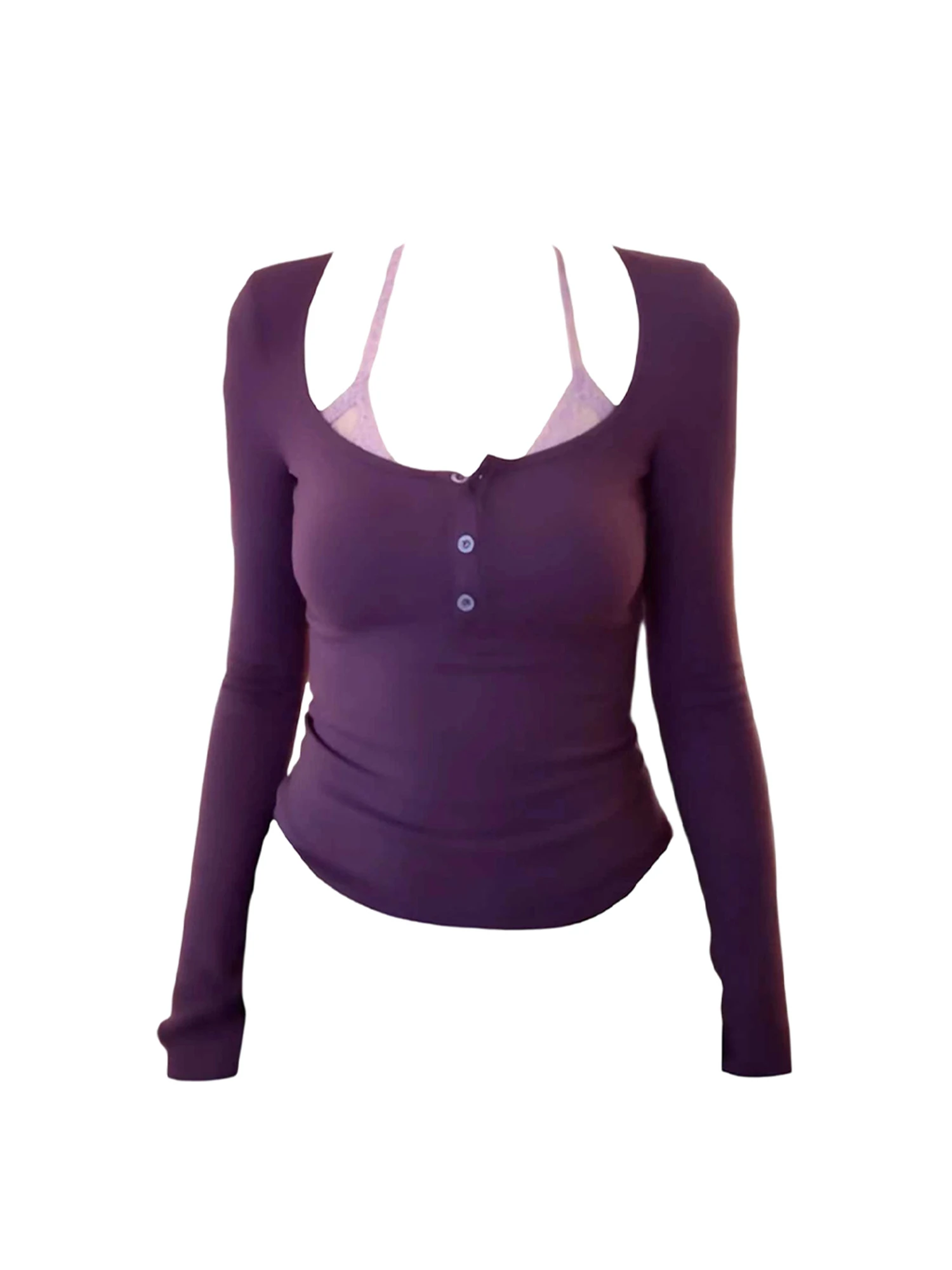 

Женская фиолетовая кружевная лоскутная футболка Y2k, винтажная эстетичная футболка Harajuku Gyaru, футболка с длинными рукавами, одежда 2000-х годов, весна-осень