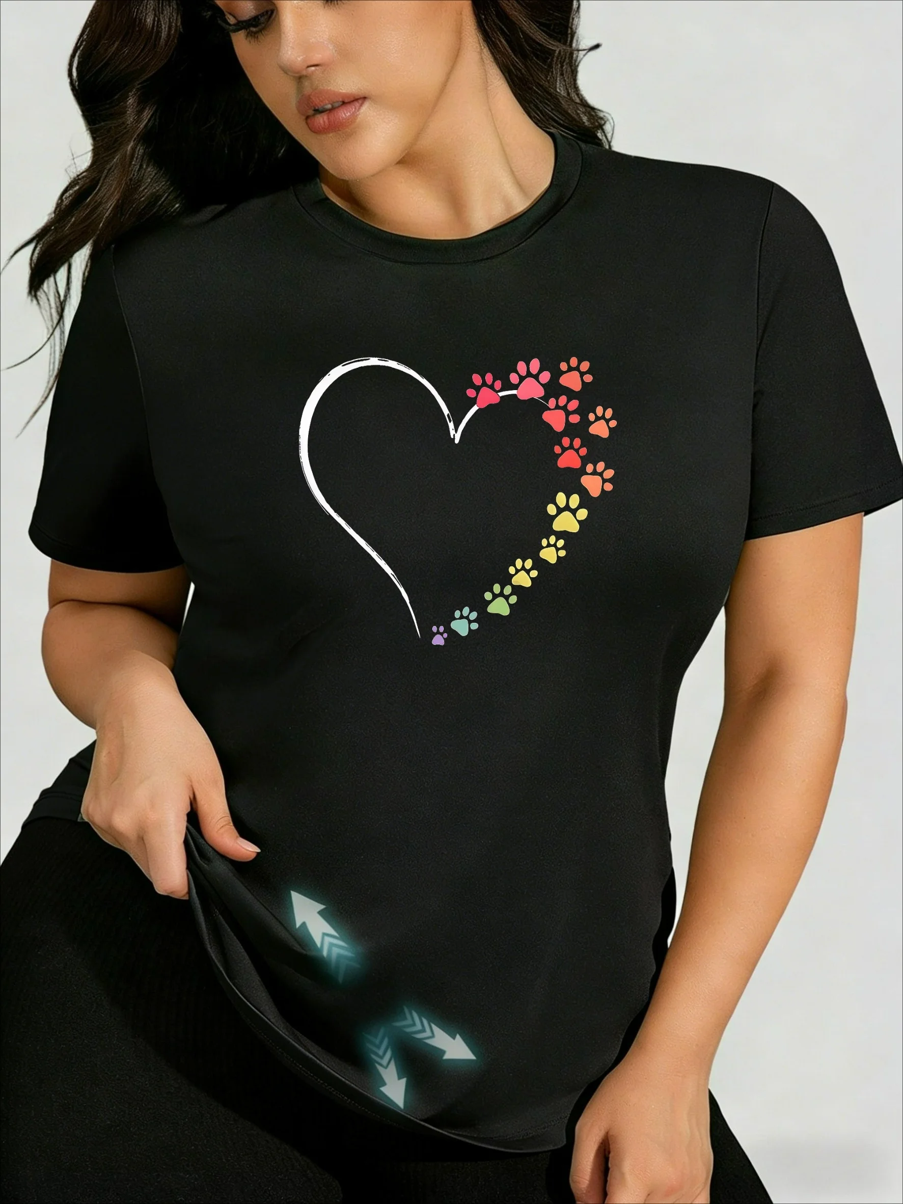 

Women's Plus Size T-shirt Sweet Cool Sexy Hot Girl Top Rainbow Paw Print Heart Print!