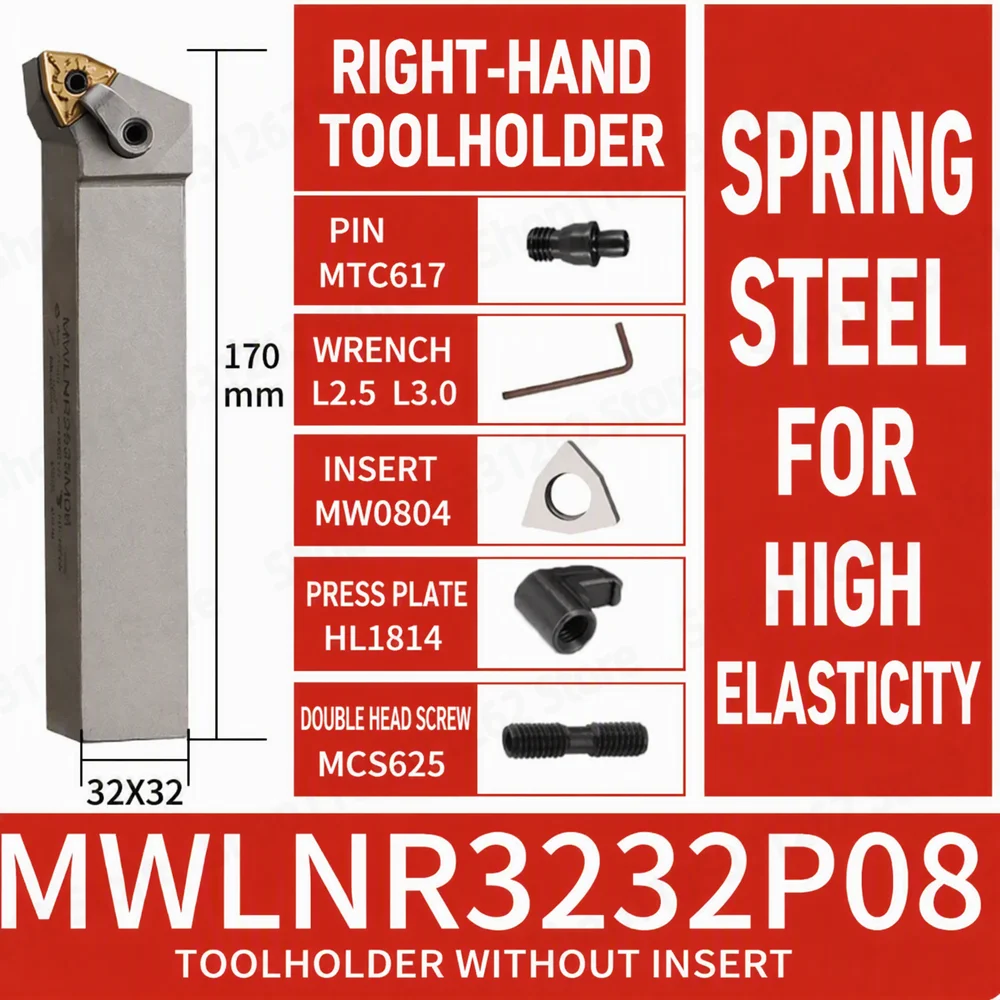 MWLNR3232P08 Indexable Turning Tool Holder 95 Degree 32x32mm Shank for  Inserts External CNC Lathe Tool