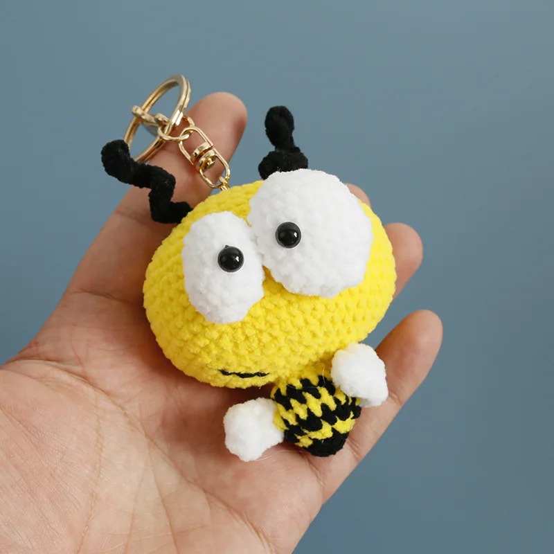 Funny Crochet Bee Doll Keychain For Car Keys Creative Knitting Bee Pendant Keyrings Accessories Handmaking Cute Doll Keychain