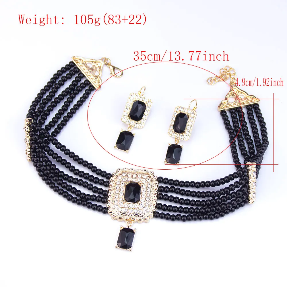 Sunspicems Morocco Jewelry Set Hand Beads Choker Necklace Drop Earring Square Crystal Pendant Arabic Neck Chain Bridal Bijoux