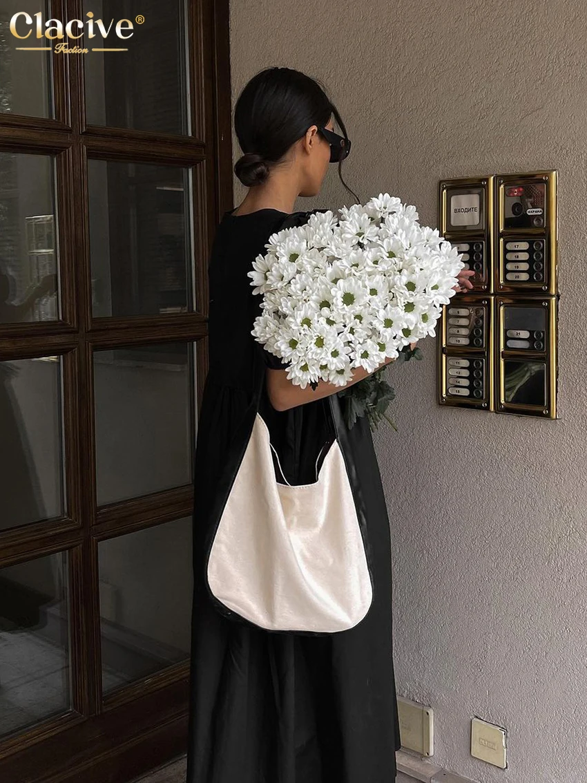 Clacive Beiläufige Lose Schwarz Damen Kleid Sommer Oansatz Kurzarm Büro Midi Kleid Elegante Hohe Taille A-Line Weibliche Kleid