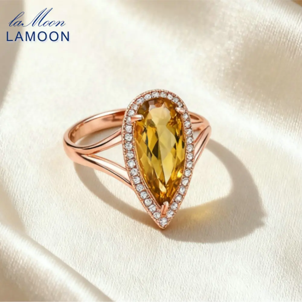 

LAMOON Роскошное кольцо с натуральным цитрином и драгоценным камнем для женщин, коктейльное кольцо из стерлингового серебра 925 пробы, розовое золото, Vwemeil, ювелирные изделия