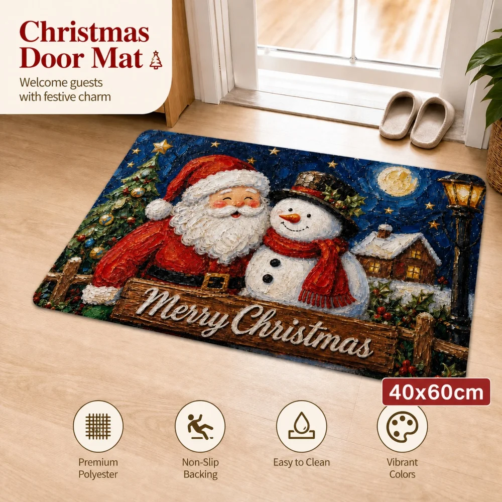 Santa Claus snowman Christmas tree entrance mat 40 × 60cm customizable floor mat with bright colors, holiday welcome carpet