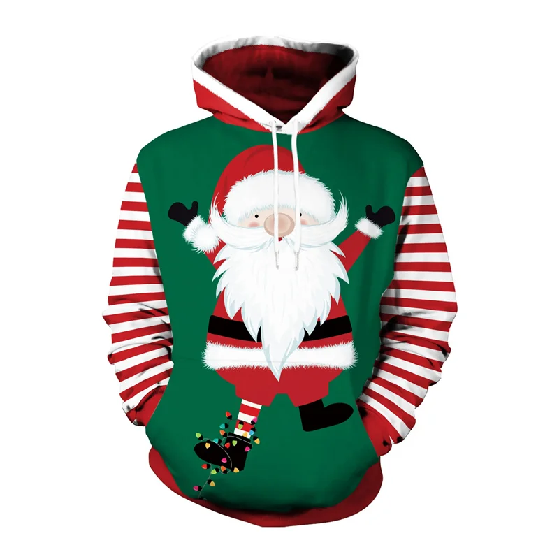 Funny Christmas Gifts 3D Printed Hoodies For Men Clothes Fashion Elk Sock Santa Claus Graphic Sweatshirts Casual Tracksuit Tops