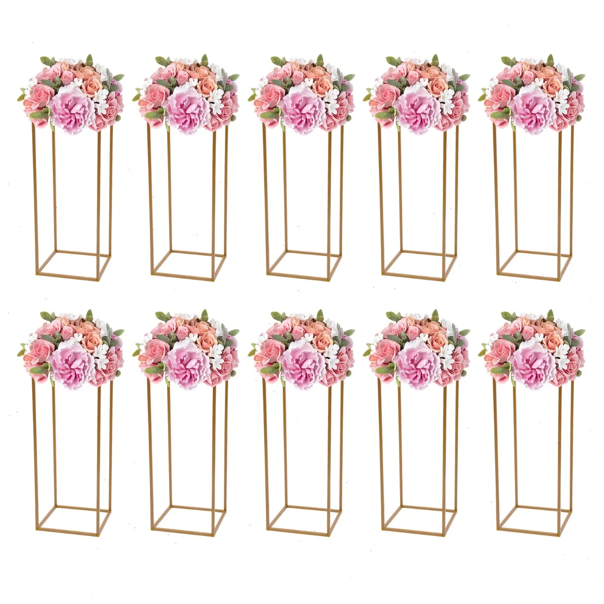 Elegant Gold Flower Stand Set of Ten