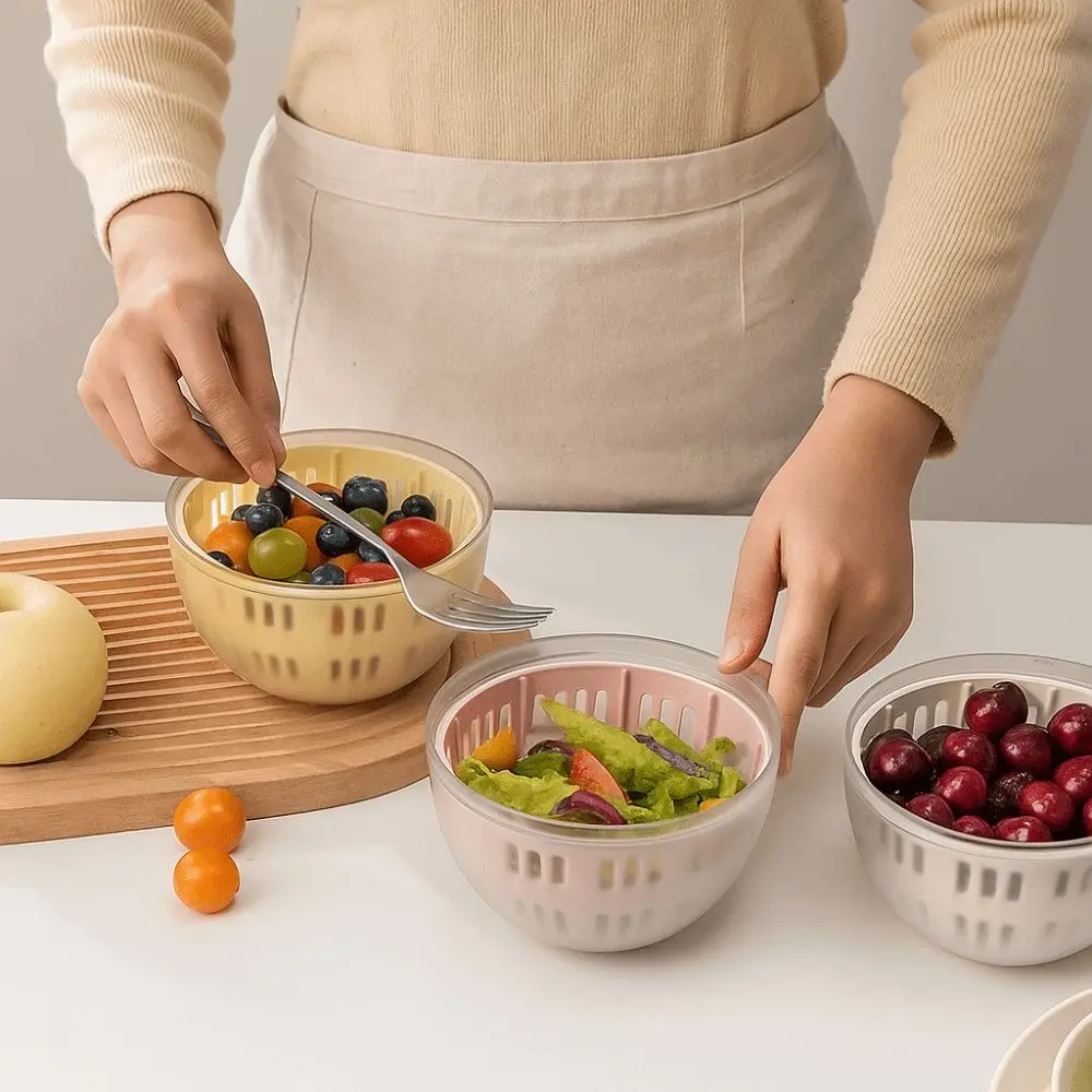 

Drain and Spin Dryer Vegetable Washing Basin Plastic Food Grade Fruit Vegetable Dehydrator Leakproof Portable