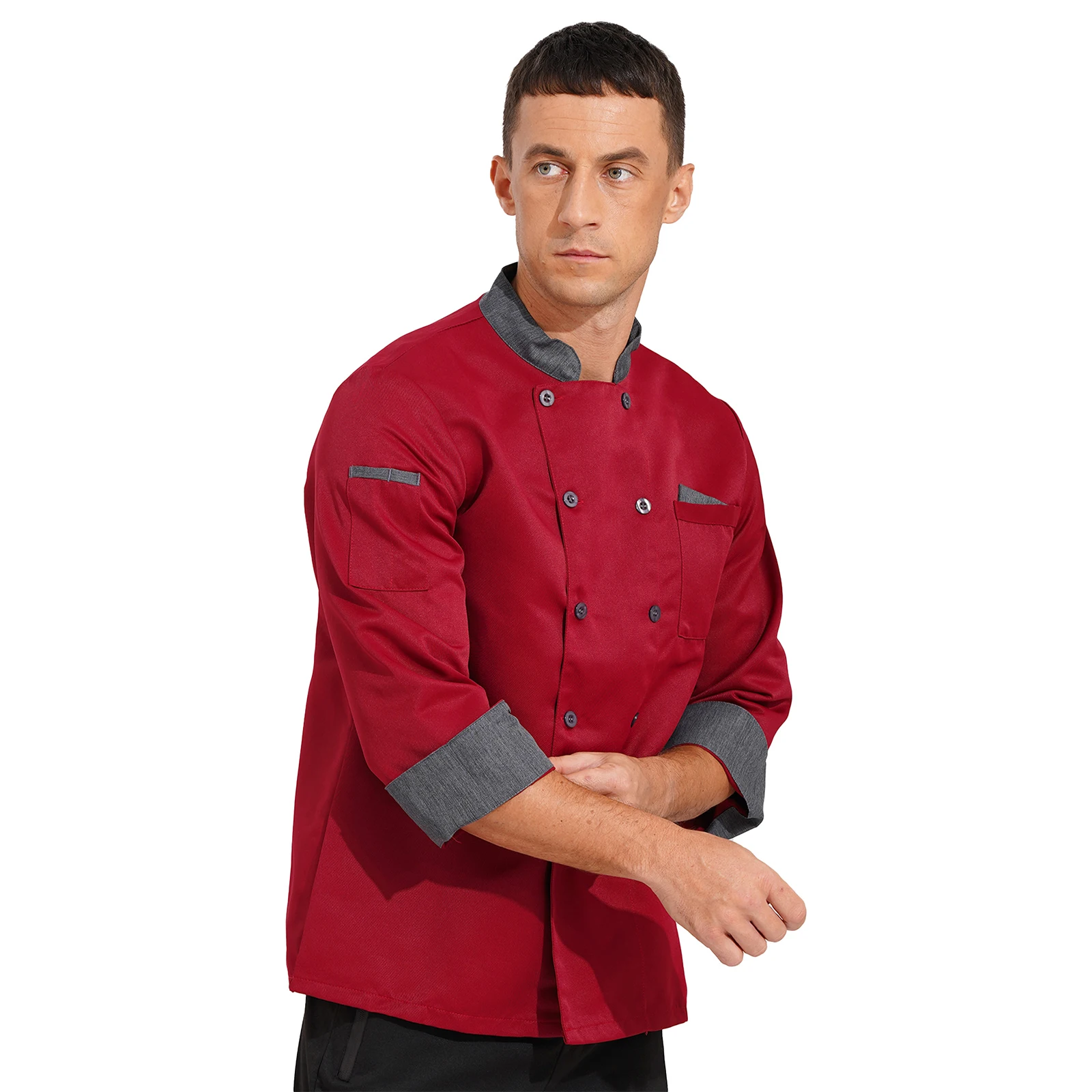 Giacca da cuoco doppiopetto Unisex cappotto da uomo colletto alla coreana da donna uniforme da cucina top Costume da cameriere ristorante cucina dell'hotel