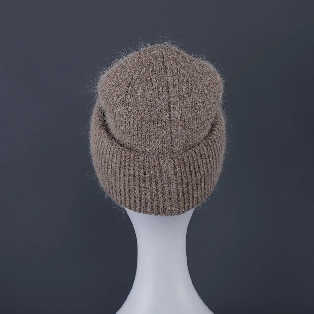2024 Kaninchen Fell Mützen Weiche Warme Flauschige Winter Hut für Frauen Angora Gestrickte Hut Skullies Beanies Weibliche Motorhaube Frau Stricken Kappe – Detail 11